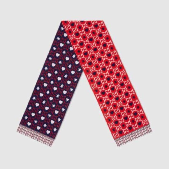 NWT Authentic Gucci Star & Heart GG Wool Scarf - Picture 6 of 7